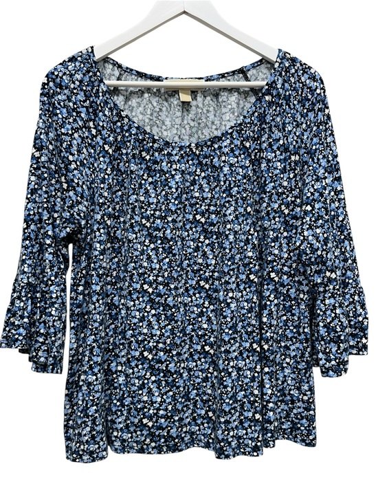 Michael Kors Tops - Michael Kors Peasant Cottage Blue Floral Top Blouse Sz L Bell Sleeve Stretch